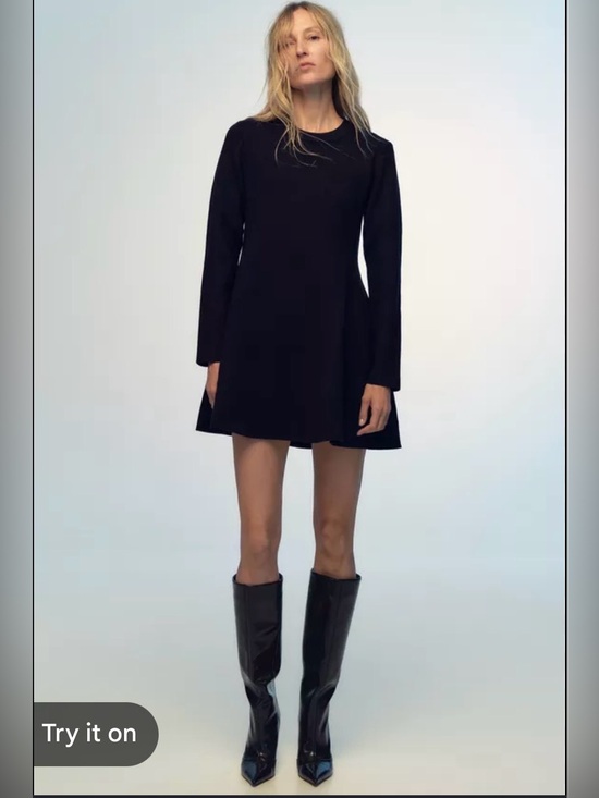 Zara Dresses & Skirts - Zara Classic Navy Knit Long-Sleeve A-Line Mini Dress Size Small Mod 60s